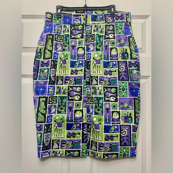 Pinup Girl Clothing Laura Byrnes California Wiggle Skirt Tiki Tile Print 2X - Picture 4 of 9